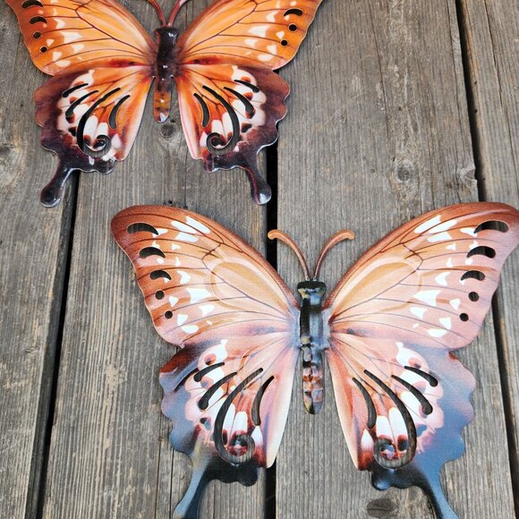 Set of 2 Metal Brown Butterfly Wall Decor Fence Home Decor 10.5 Inch - Picture 3 of 3